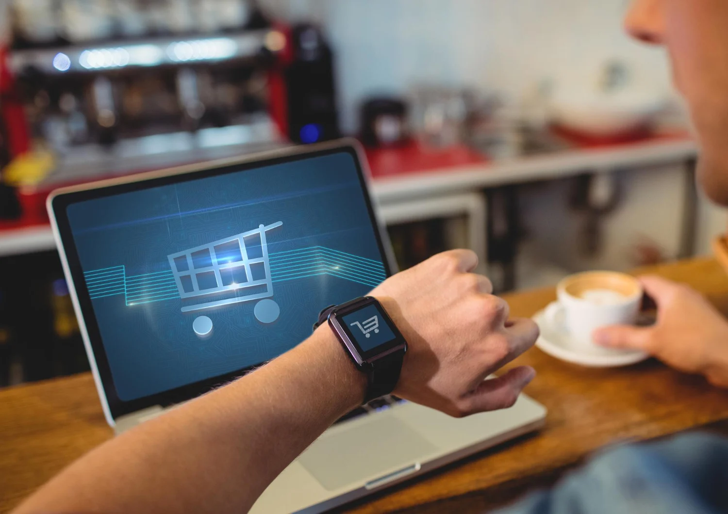 man using laptop to do online shopping